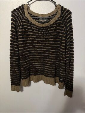 Obey Olive Green & Black Textured Stripe Crew Sweater